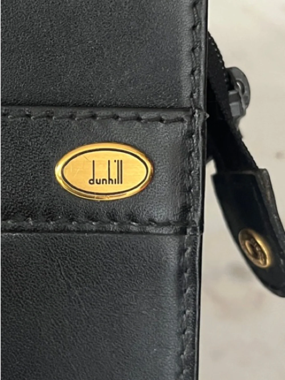 Dunhill Black Leather Wristlet Clutch with Gold Accent